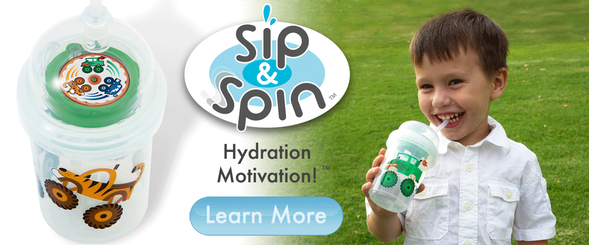 nuSpin Kids Sip & Spin straw cups make it fun to drink water - Animation of spinning pinwheel in cup